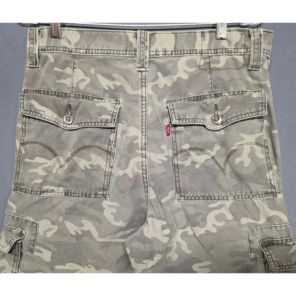 VTG Y2K Levi's Cargo Loose Straight Pants Men 32x34 Green Camo Workwear Cotton
